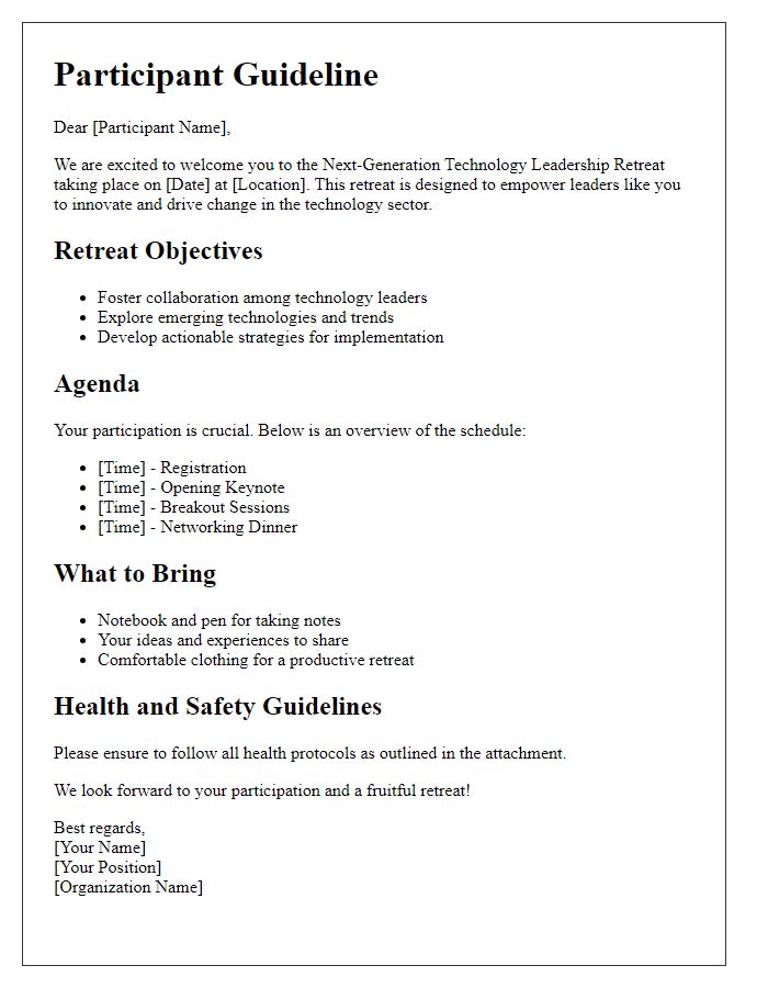 Letter template of participant guideline for next-generation technology leadership retreat