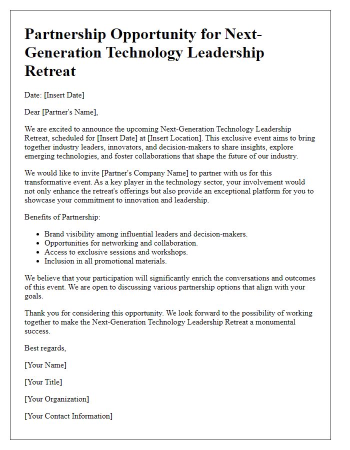 Letter template of partnership opportunity for next-generation technology leadership retreat