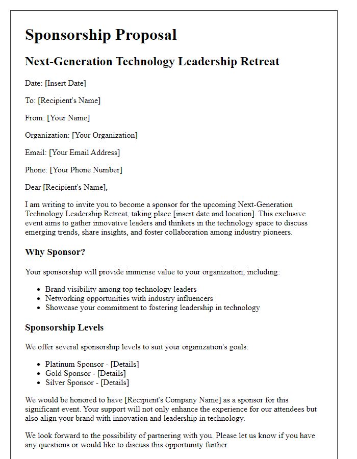 Letter template of sponsorship proposal for next-generation technology leadership retreat