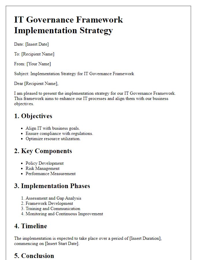 Letter template of IT governance framework implementation strategy