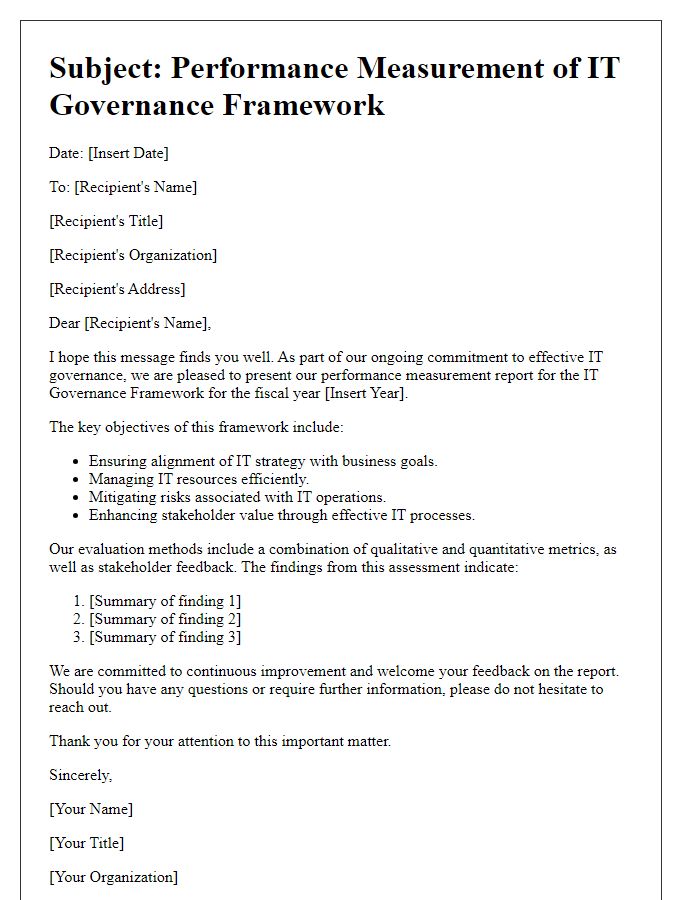 Letter template of IT governance framework performance measurement