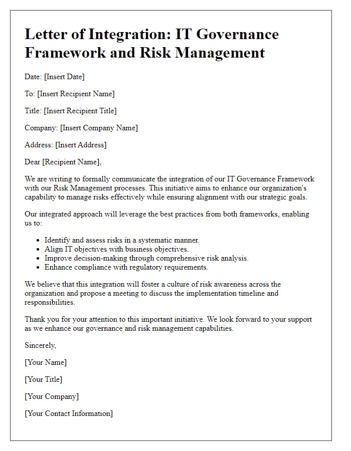 Letter template of IT governance framework risk management integration