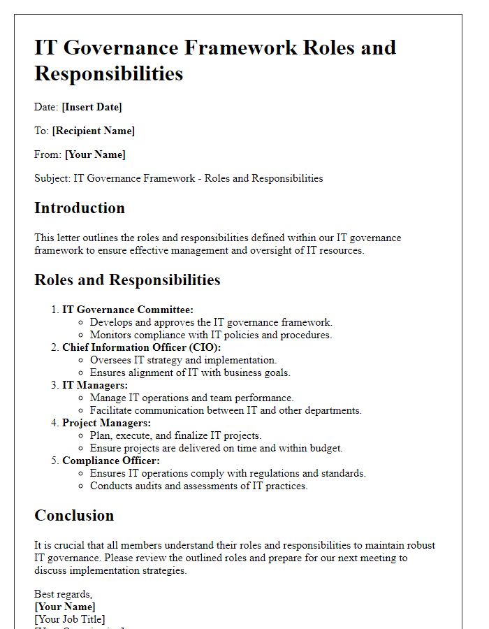 Letter template of IT governance framework roles and responsibilities