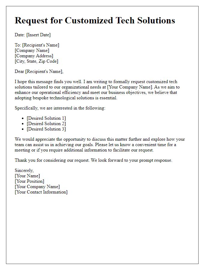 Letter template of request for customized tech solutions