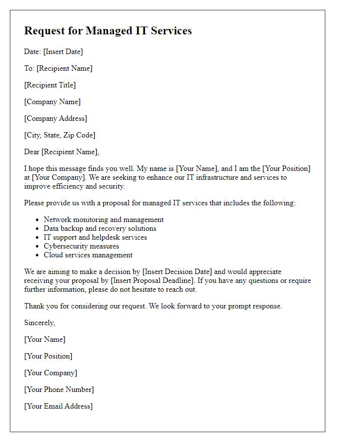 Letter template of request for managed IT services