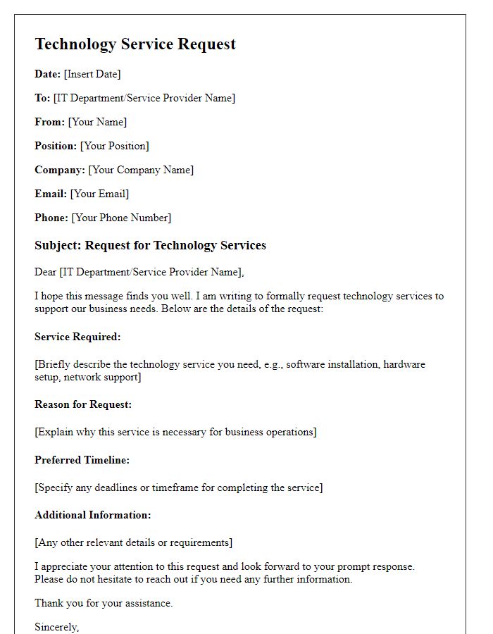 Letter template of technology service request for business needs