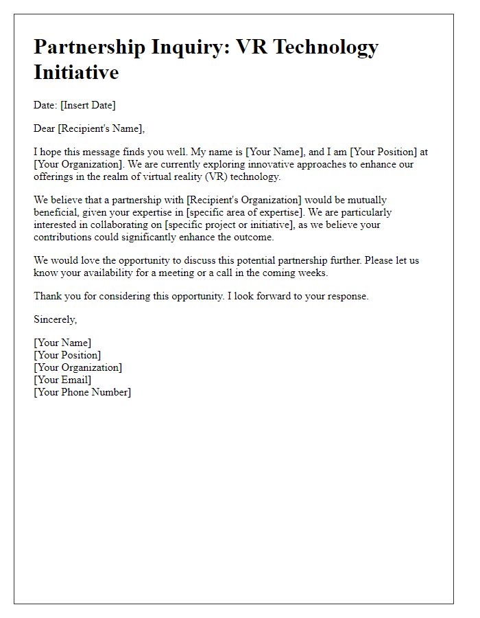 Letter template of VR technology initiative partnership inquiry