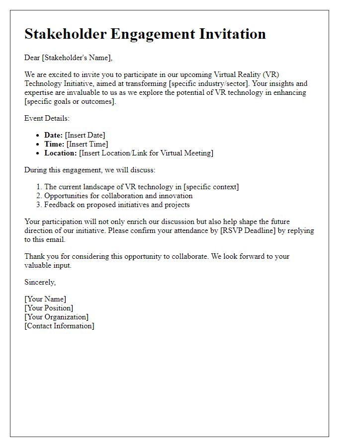 Letter template of VR technology initiative stakeholder engagement