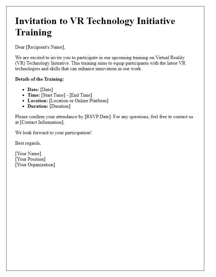 Letter template of VR technology initiative training invitation