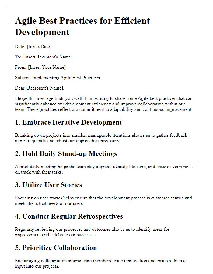 Letter template of Agile Best Practices for Efficient Development