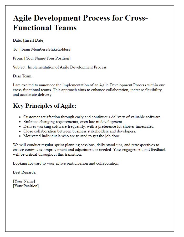 Letter template of Agile Development Process for Cross-Functional Teams