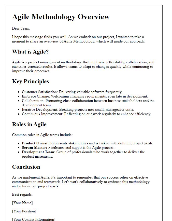 Letter template of Agile Methodology Overview for Teams