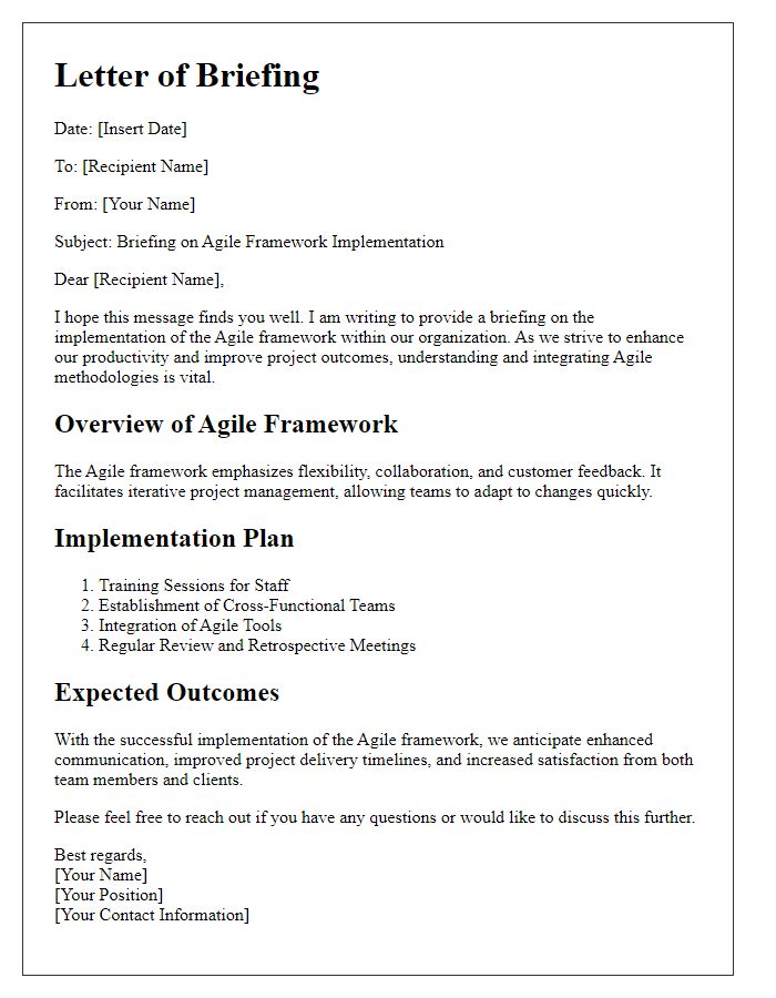 Letter template of Briefing on Agile Framework Implementation