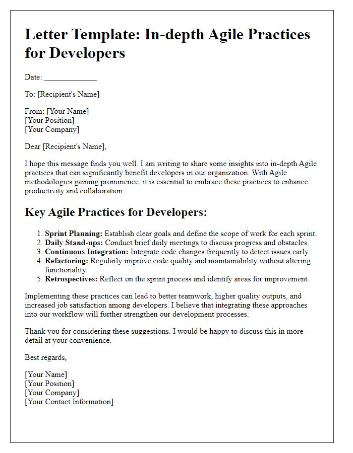 Letter template of In-depth Agile Practices for Developers