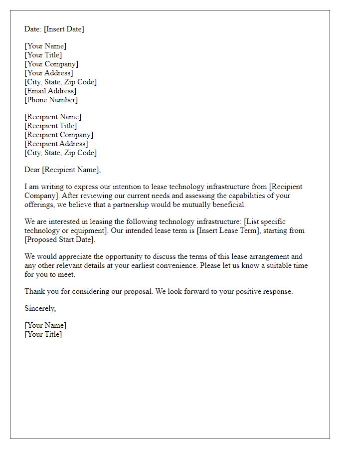 Letter template of intent to lease technology infrastructure.