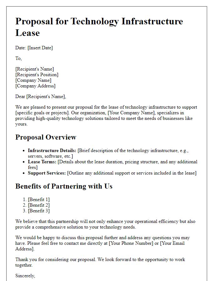 Letter template of proposal for technology infrastructure lease.