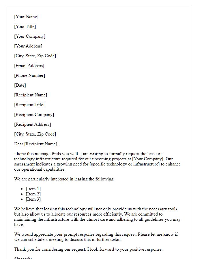 Letter template of request for technology infrastructure lease.