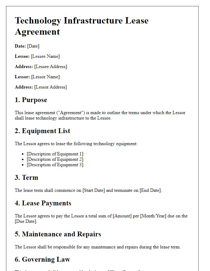 Letter template of technology infrastructure lease agreement.