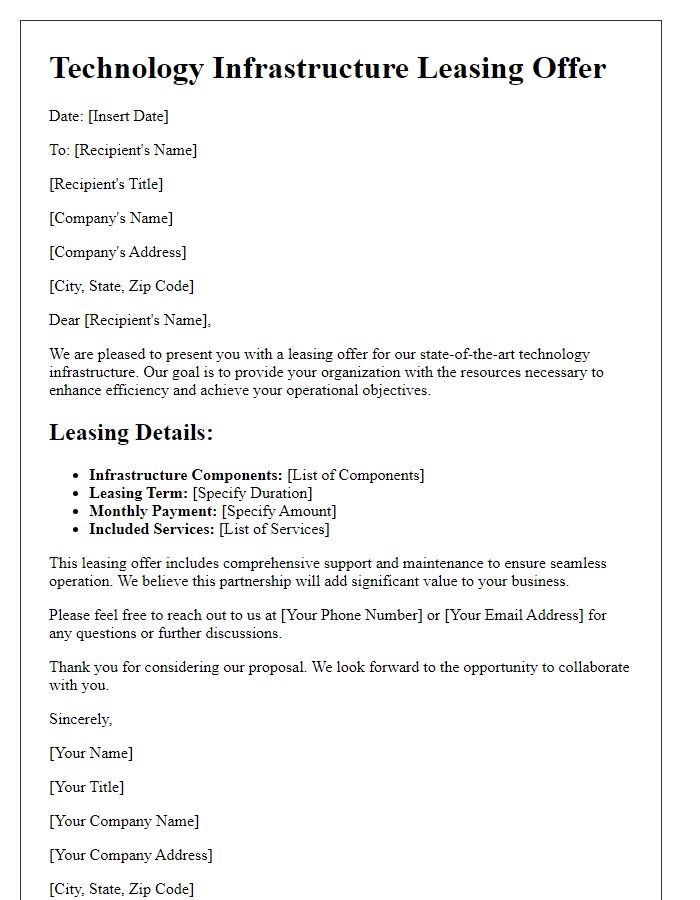 Letter template of technology infrastructure leasing offer.