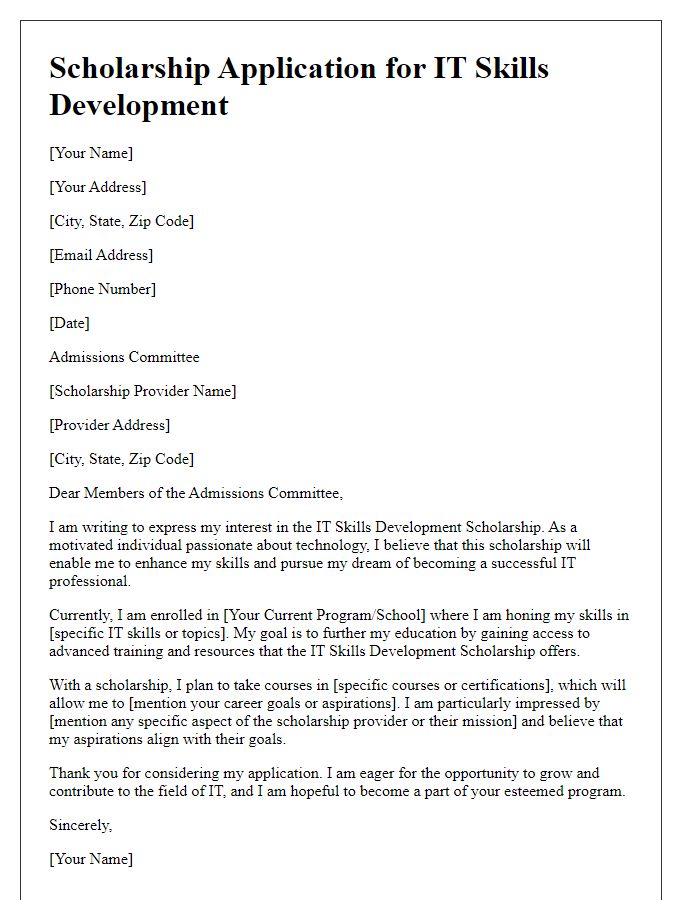 Letter template of IT skills development scholarship application