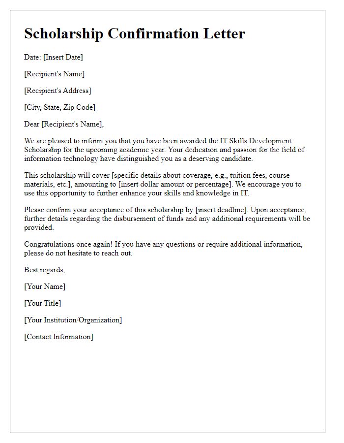 Letter template of IT skills development scholarship confirmation