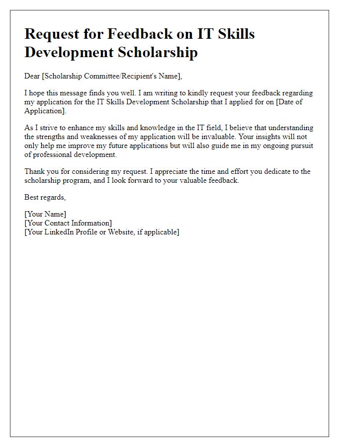 Letter template of IT skills development scholarship feedback request