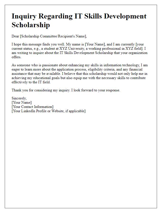 Letter template of IT skills development scholarship inquiry