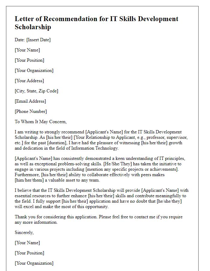 Letter template of IT skills development scholarship recommendation