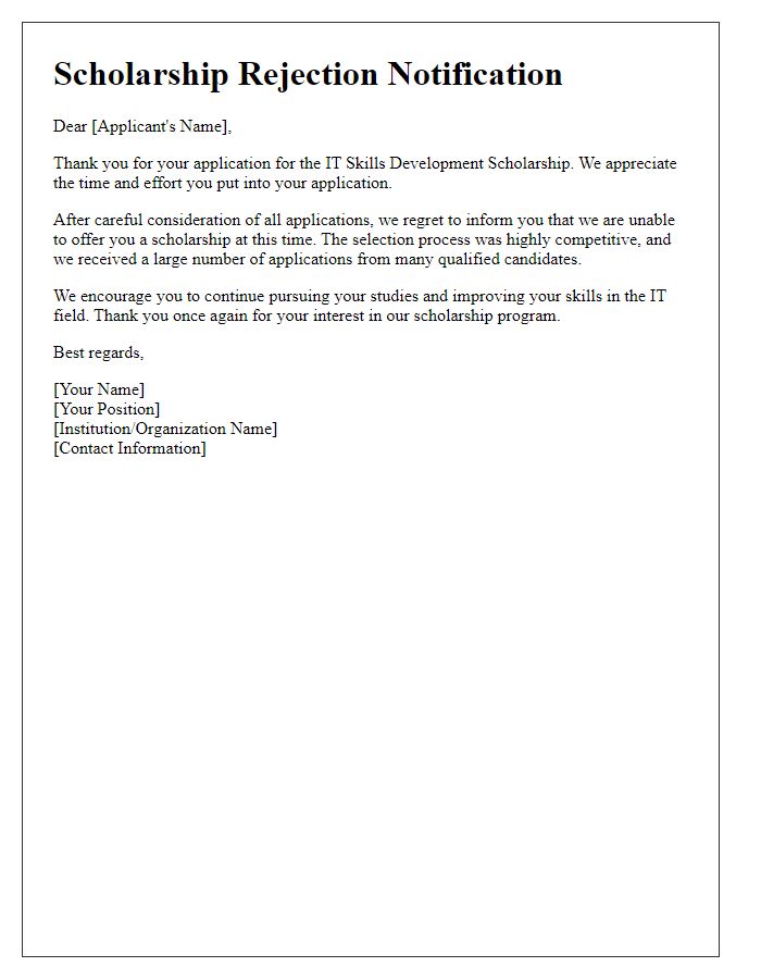 Letter template of IT skills development scholarship rejection