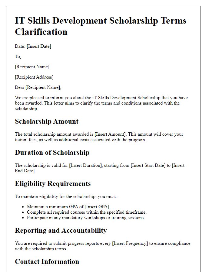 Letter template of IT skills development scholarship terms clarification