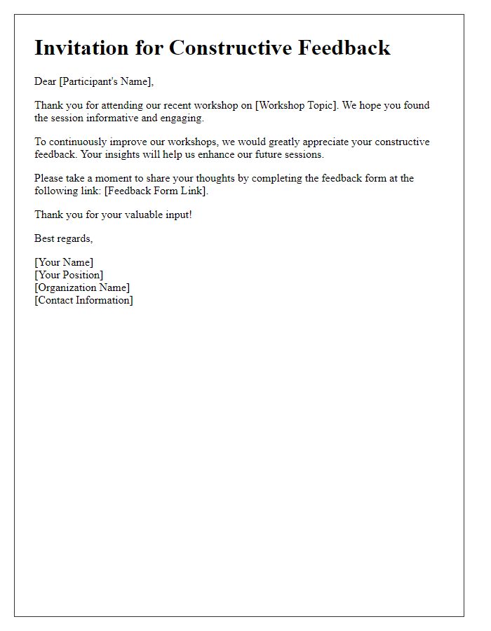 Letter template of constructive feedback invitation for recent workshop