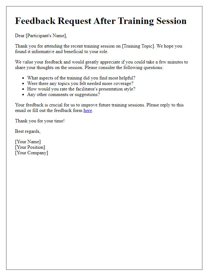 Letter template of feedback request after training session
