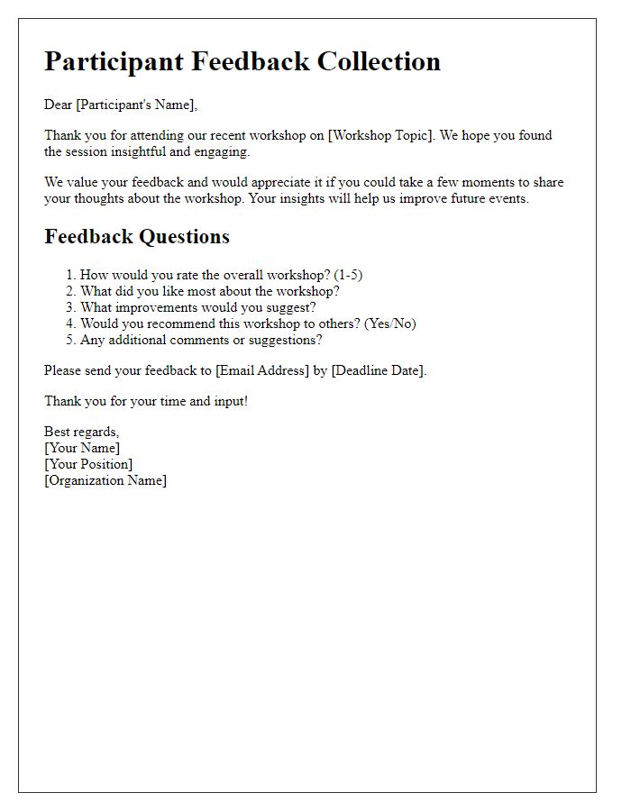 Letter template of participant feedback collection for workshop