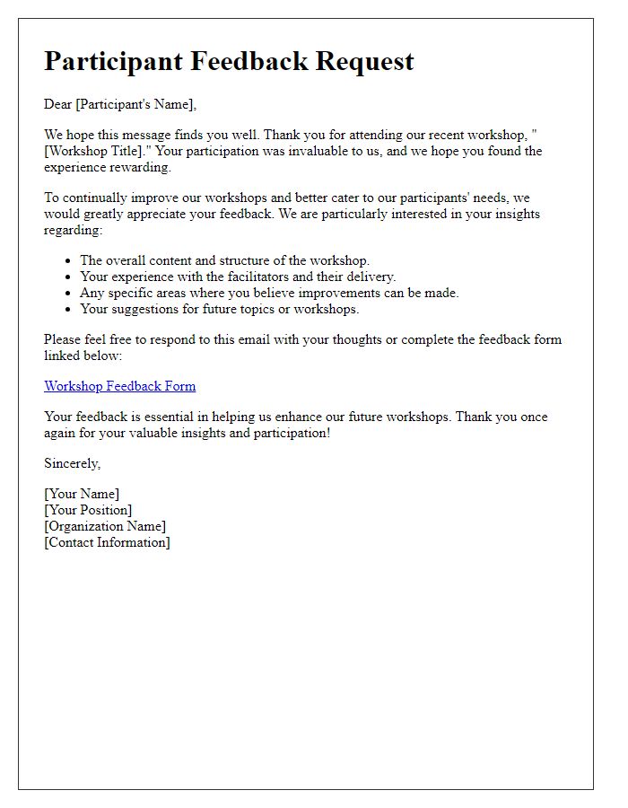 Letter template of participant insight request for workshop feedback