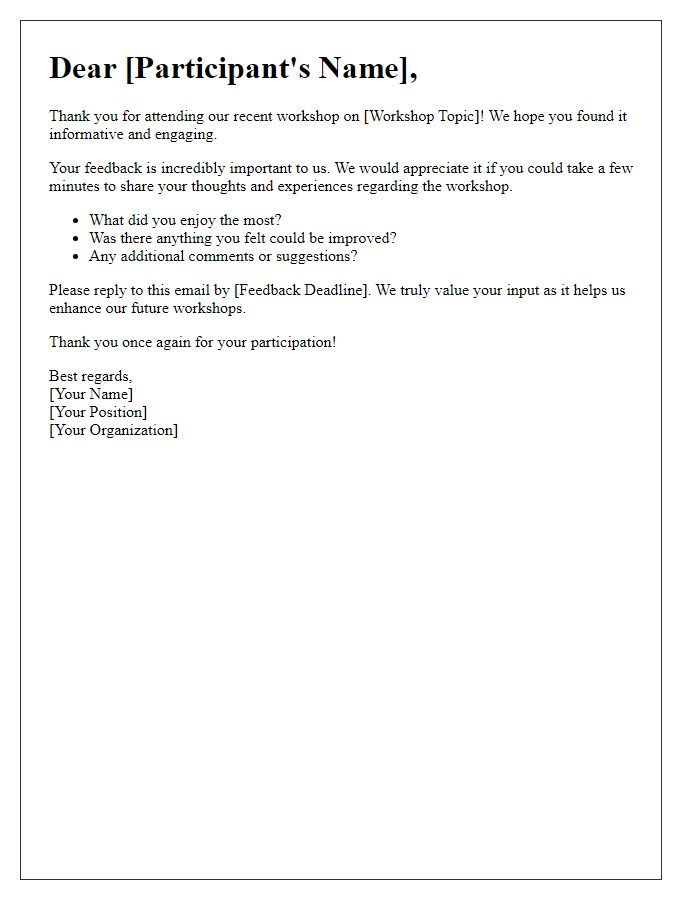 Letter template of post-workshop feedback request