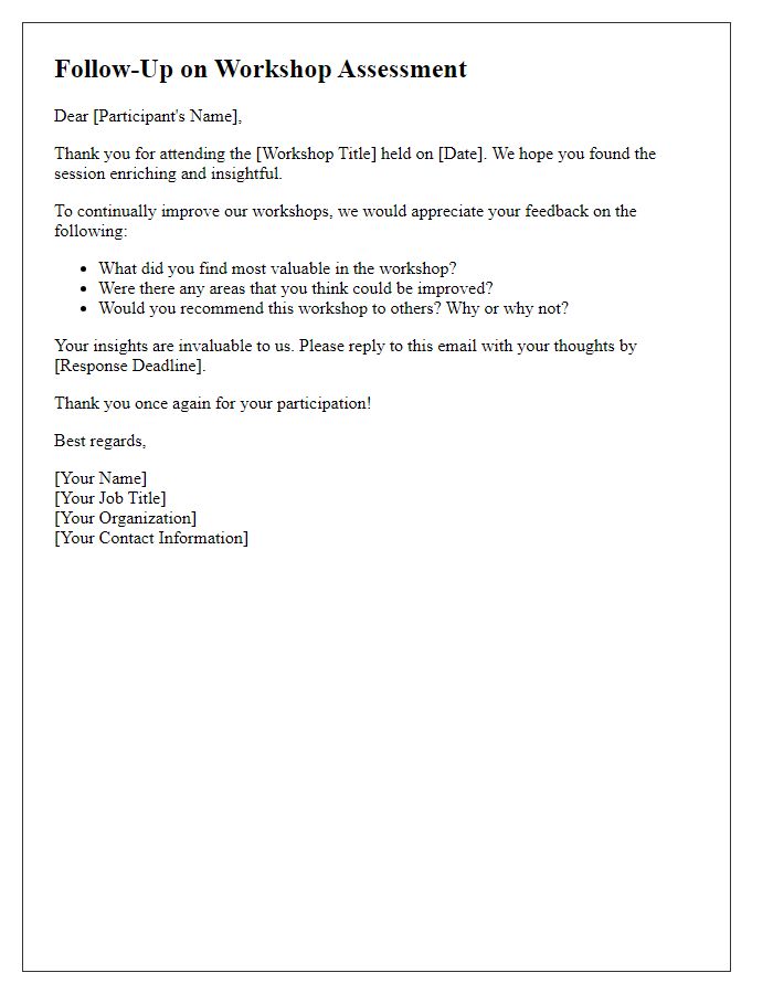 Letter template of workshop assessment follow-up