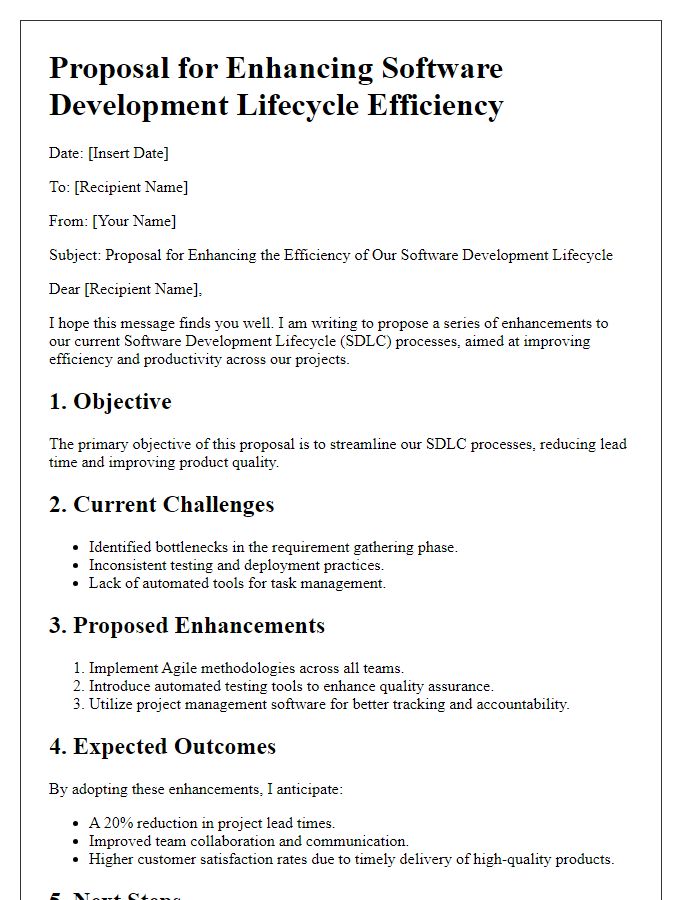 Letter template of software development lifecycle efficiency enhancement proposal