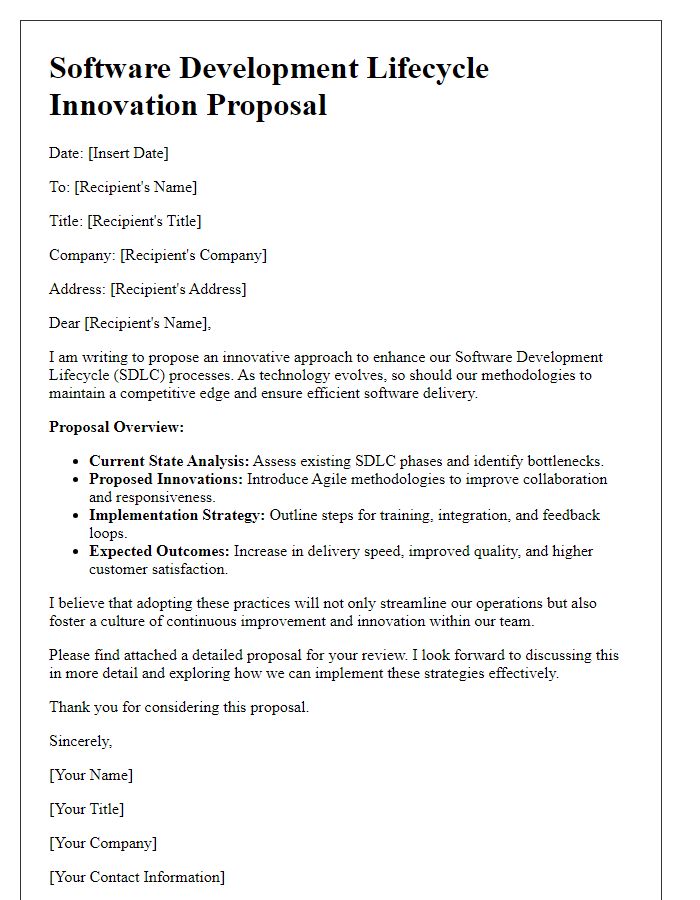 Letter template of software development lifecycle innovation proposal