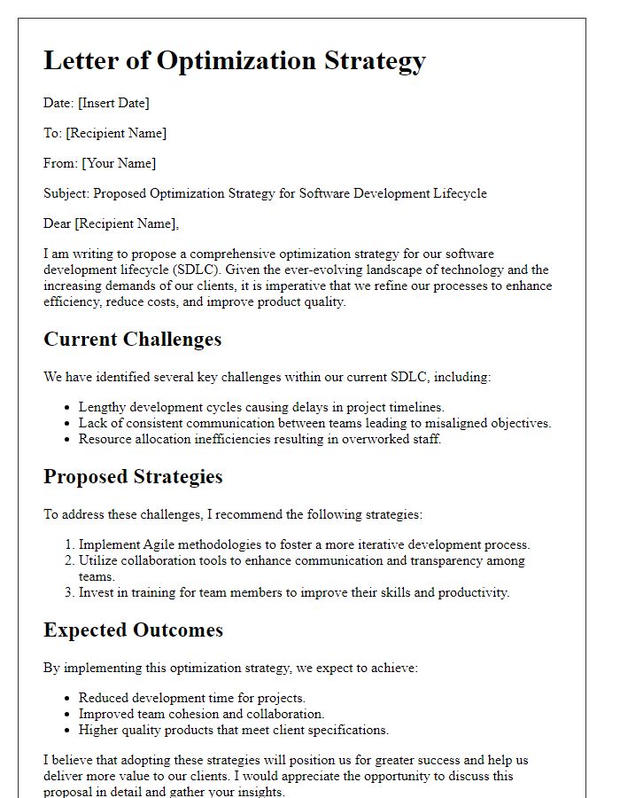 Letter template of software development lifecycle optimization strategy