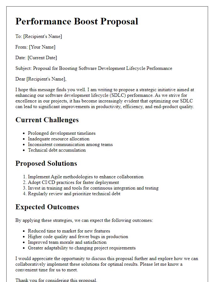 Letter template of software development lifecycle performance boost proposal