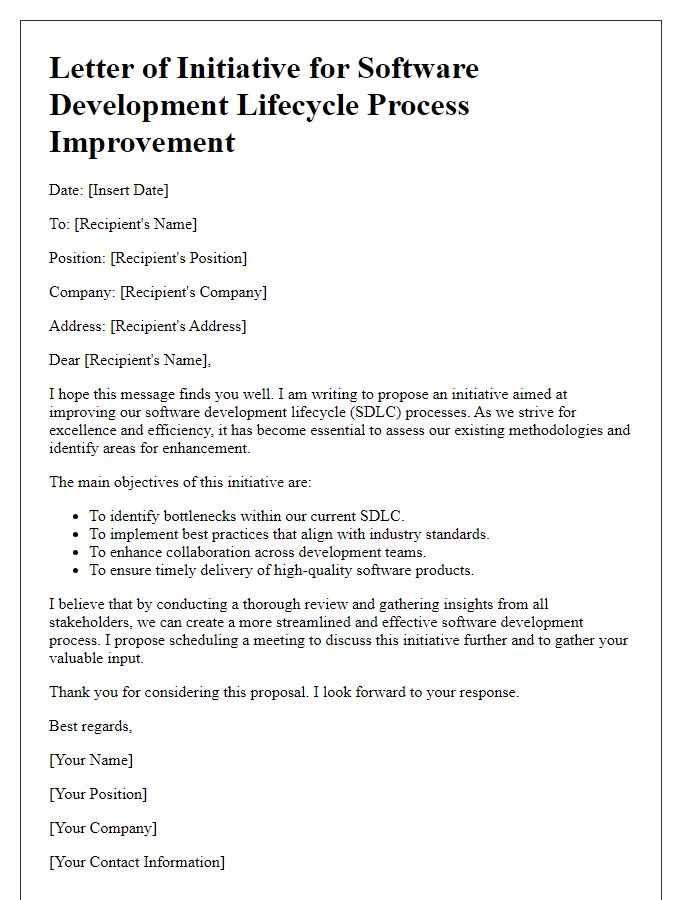 Letter template of software development lifecycle process improvement initiative