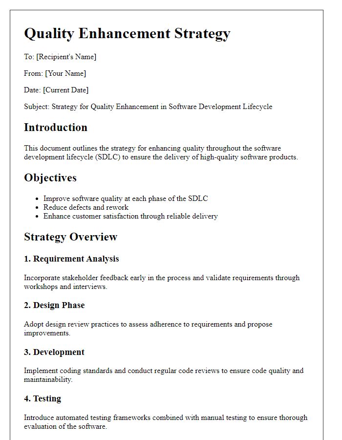 Letter template of software development lifecycle quality enhancement strategy