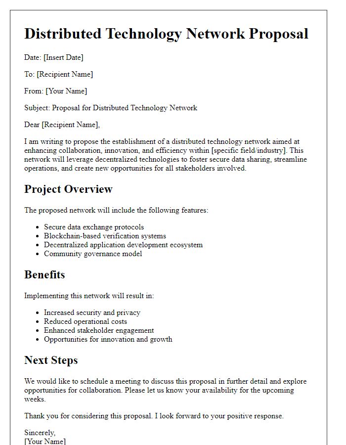 Letter template of a distributed technology network proposal.