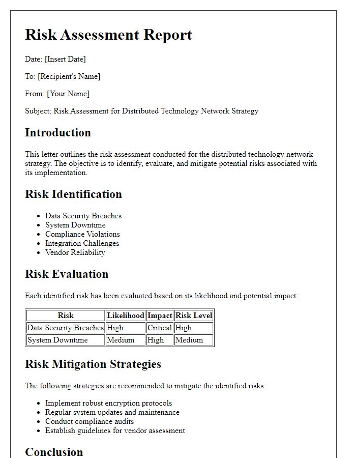 Letter template of a risk assessment for distributed technology network strategy.