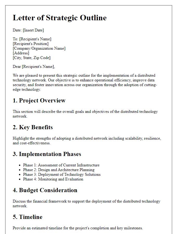 Letter template of a strategic outline for distributed technology network implementation.