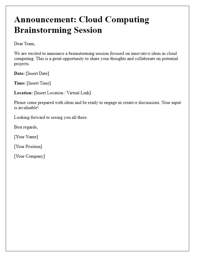 Letter template of announcement for a cloud computing brainstorming session