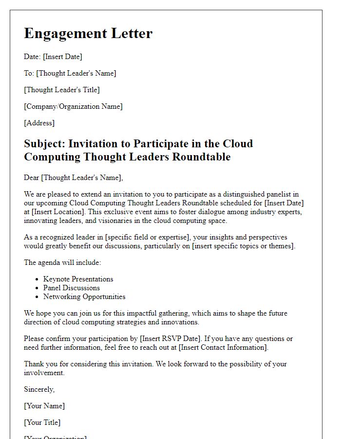 Letter template of engagement for cloud computing thought leaders roundtable