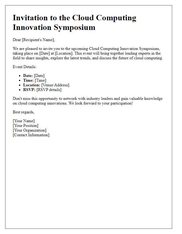 Letter template of invitation to a cloud computing innovation symposium