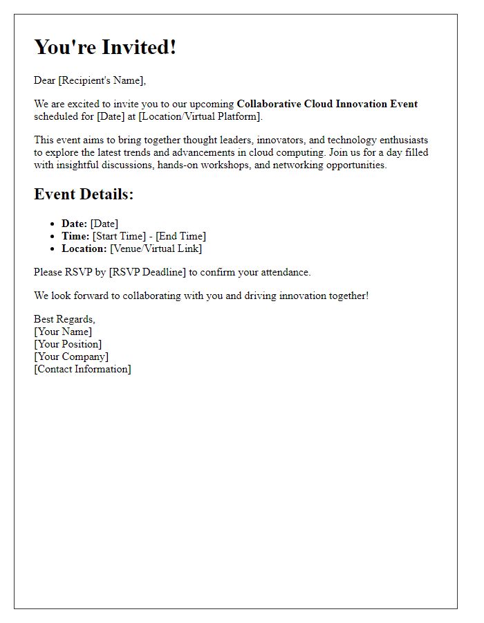 Letter template of invitation to a collaborative cloud innovation event