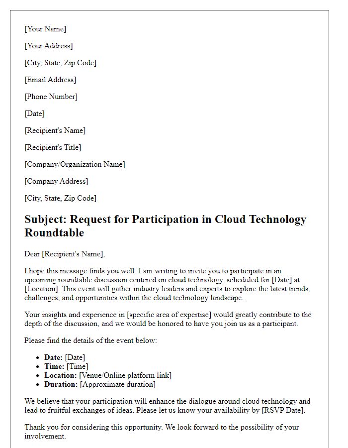 Letter template of request for participation in a cloud technology roundtable